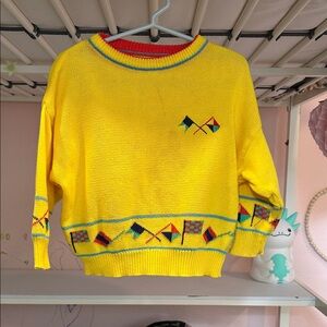 Vintage Yellow Benetton Sweater with Flag Pattern